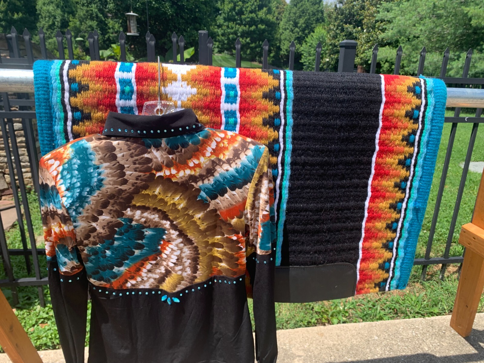 Western Showmanship Shirt M Matching Wool Show pad 34x42 Orange Blue Black Gold