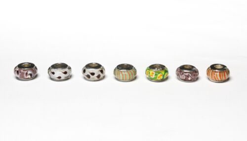 Lot de 7 perles de verre italienes florales soufflées à la main en argent sterling multicolores - Photo 1 sur 5