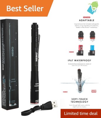 Lightweight 360-Lumens Inspector Flashlight with Rechargeable Battery & Clip