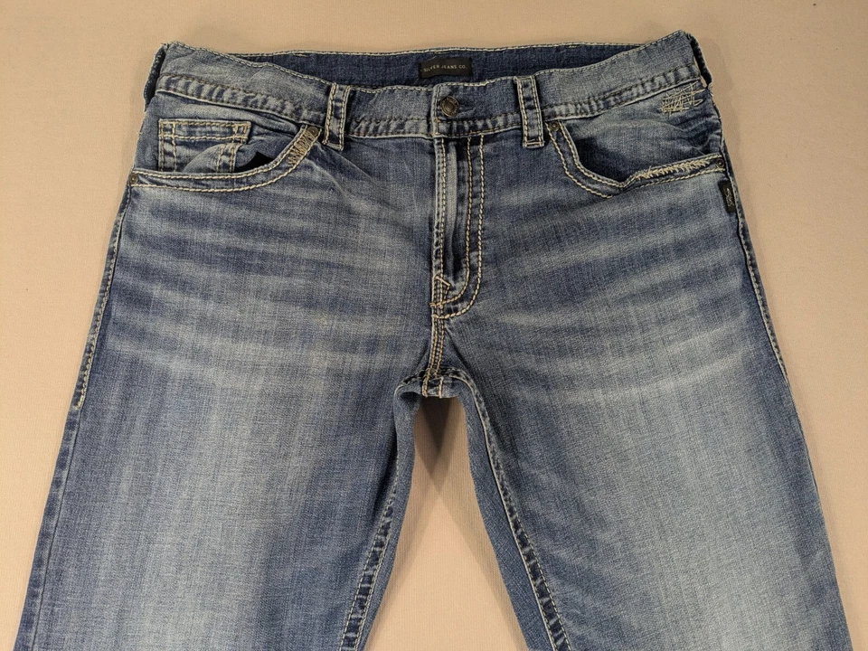 Silver Jeans Mens Fits 39x33 Zac Stretch Denim Relaxed Straight Baggy Whiskered - Image 2 of 4
