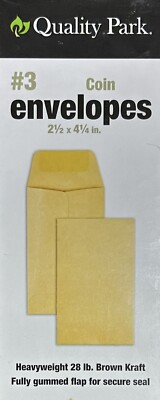50 SMALL KRAFT COIN ENVELOPES WITH GUMMED FLAP 28LB KRAFT 2 1/2  x 4 1/4 