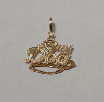 Neu 14k Gelbgold I love My Dog Charm Anhänger 