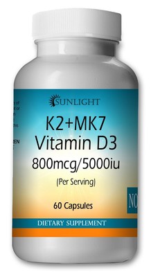 Vitamin K2 + MK4 MK7 (800mcg) + Vitamin D3 (5000 IU) 60 Capsules Free Ship US