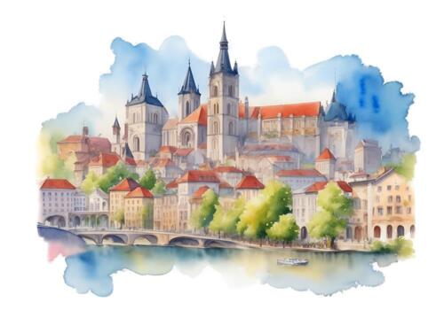 Romania Watercolor Painting Country City Art Print - Photo 1 sur 1