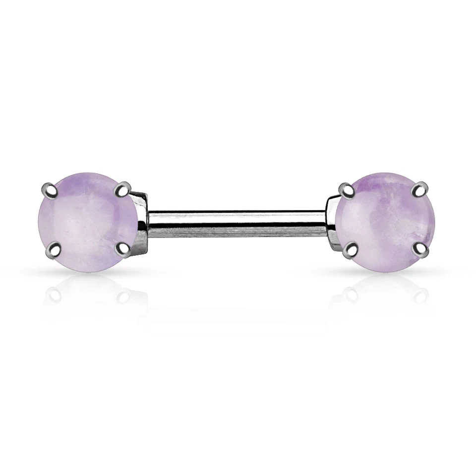 Pair of Semi Precious Stone Prong Set Surgical Steel Nipple Rings Barbells 14G - Image 2 of 4