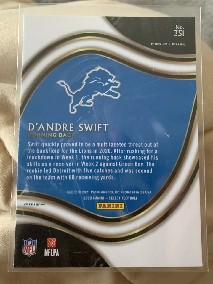 2020 Select D'Andre Swift RC Field Level Silver Prizm Holo Detroit Lions #351 - Image 2 of 2