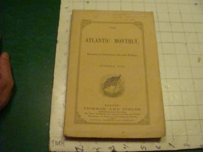 ATLANTIC MONTHLY - october 1861 - part of 1st print of STOWE'S Agnes of Sorrento
