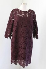 Ann Taylor Loft Maroon Lace 3/4 Sleeve Shift Dress Size 8 Cocktail Party