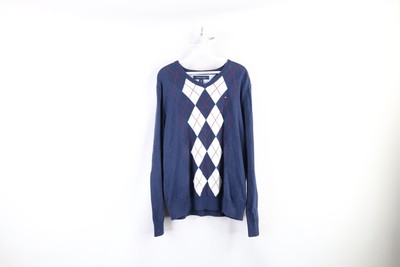 Vintage Tommy Hilfiger Mens Medium Faded Argyle Diamond Knit V 