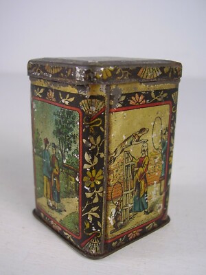 Antike Kaufmannsladen Tee Blech Dose Asia Motive um 1900