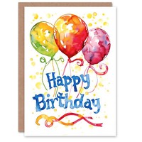 Bunt Aquarell Spritzen Luftballons Mann Geburtstagskarte