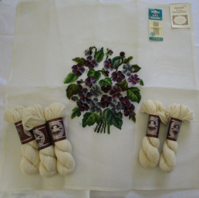 Vintage Dritz Luxury Needlepoint KIT, Madeira Portugal Pansies Or Violets? 22''