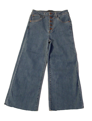 RISEN Women's 27 x 22.5/SZ 5 Button Fly High Rise Wide Frayed Crop Jeans RDP1242