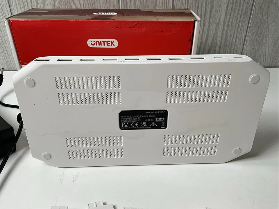 Unitek Y-2190C 120W 10 Port USB Charging Hub - 2x15W USB-C - With Dividers - Image 3 of 4