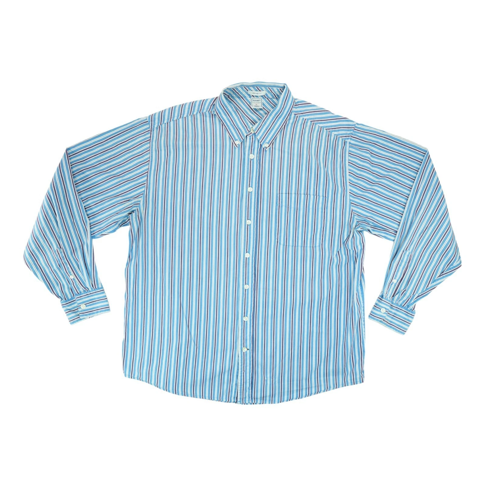 Old Navy Mens Shirt XL Blue Button Up Comfort Vintage Fit Long Sleeve Striped