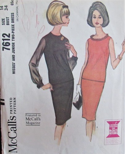 VTG 60s McCalls 7612 Womens 14 Skirt & Blouse Dress Evening Ensemble Pattern UNC