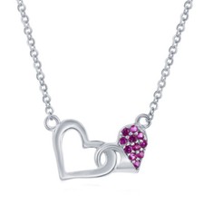Classic Women's Necklace Sterling Silver Pink CZ Double Heart M-6879