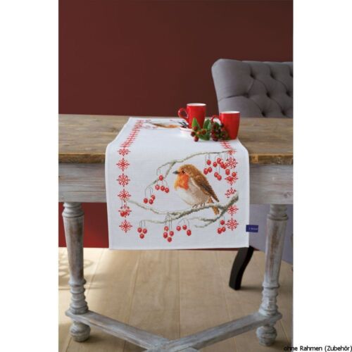 Vervaco Aida table runner stitch embroidery kit Robin, counted, DIY - Picture 1 of 4
