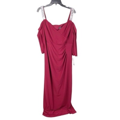 NEW R&M Richards Cold Shoulder Rhinestone Long Formal Dress 5659 Merlot  Size 20W | eBay