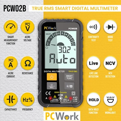 PCWORK Digital Multimeter True RMS Messgerät Strommesser Voltmeter Amperemeter PCW 02B