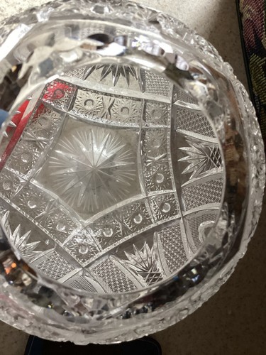 Jarrón de cristal de plomo redondo transparente cortado a mano de 6" de colección con patrón Starburst en muy buen estado - Imagen 4 de 5