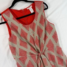 Esley Womens Geometric Diamond Print Front Tie Knot Sleeveless Mini Dress Tan