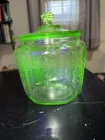 VTG ANCHOR HOCKING PRINCESS URANIUM DEPRESSION GLASS COOKIE JAR