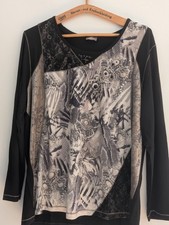 Gelco Longsleeve Damen Shirt schwarz-hellgrau Farbverlauf Größe 48 Viskose Elast