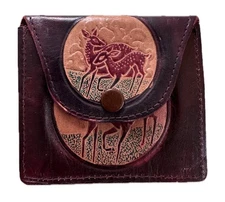 Mini Genuine Leather Embossed Animal Birds Coin Purse Snap Button Closure Wallet