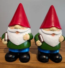 Gnome Bookend set of 2, large resin, 7 3/4"  tall, super cool, blue, green, red