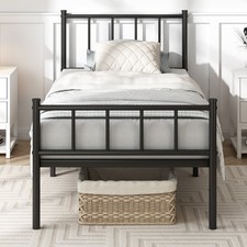Metal Bed Frame w/Headboard, Footboard, Metal Slatted & Underbed Storage Space