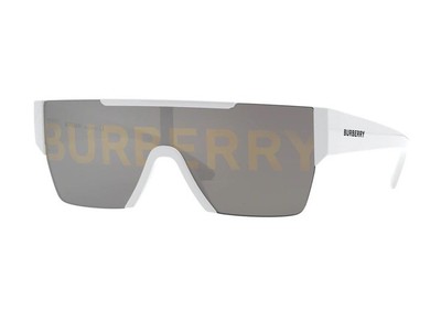 Burberry White Shield Sunglasses with Gray Lenses Burberry 4399 White Wraparound Shark Fin Logo Sunglasses | eBay main image 4