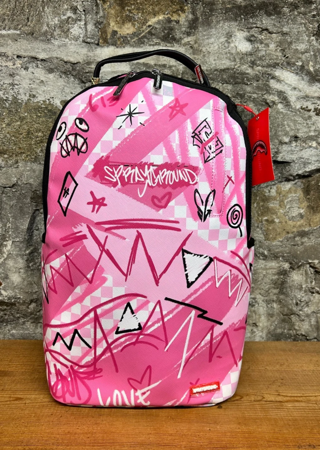 SPRAYGROUND BROKEN HEARTS CLUB PINK SMOKE CHECK BACKPACK B8672 NEW IN BAG/TAGS