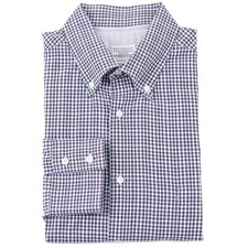 Brunello Cucinelli Navy Blue and Plum Purple Check Cotton Dress Shirt 3XL