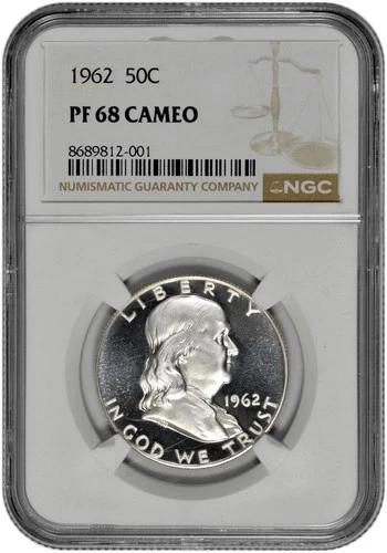 1962 50C Proof Silver Franklin Half Dollar NGC Graded PF 68 Cameo in New Holder