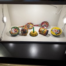 Lot of 7 Vintage Tin Litho US Metal Toy Noise Maker Party Toy Favors USA