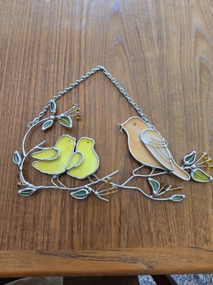 Vintage FORMANO Glass Hanging Art Piece, Birds