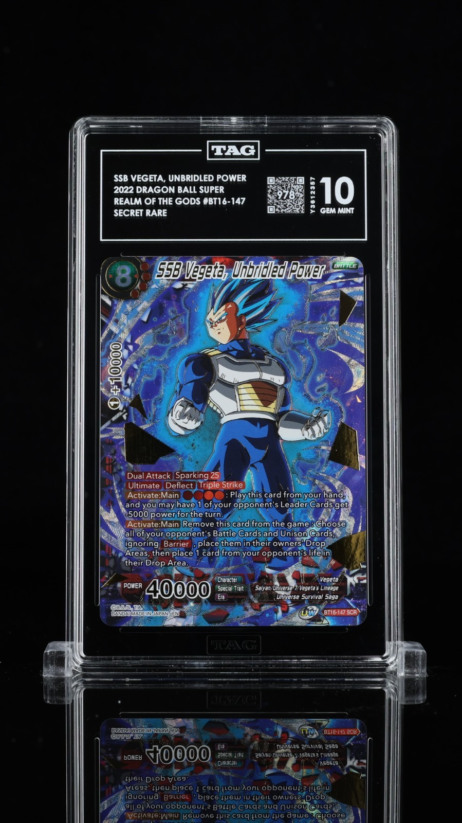 SSB Vegeta Unbridled Power SCR TAG GEM MINT 10 Dragon Ball Masters BT16-147