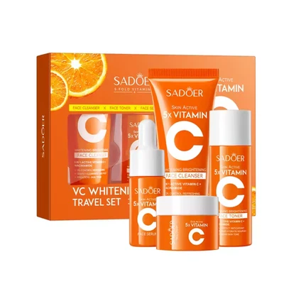 SADOER Vitamin C Skincare Set Cleanser Toner Serum Cream Travel Face Kit Daily Routine