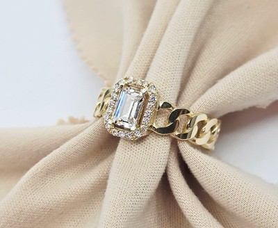 Einzigartiger 14K Karat massiver Gelbgold Designer kubanischer Stil Smaragd CZ Ring-Größe 8