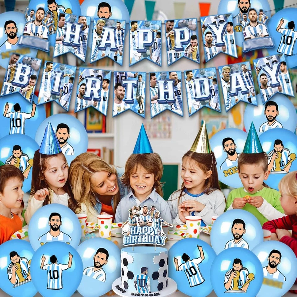 Decoracion De Leo Messi Argentina Fútbol Globos Banner y Adornos Para Cumpleaños Foto 4 de 4