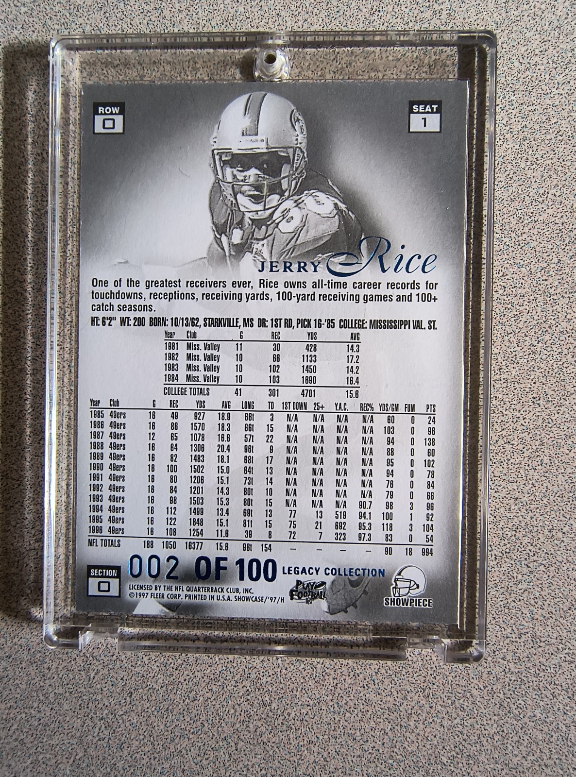 football card Jerry Rice Legacy Collection excellent condition not graded