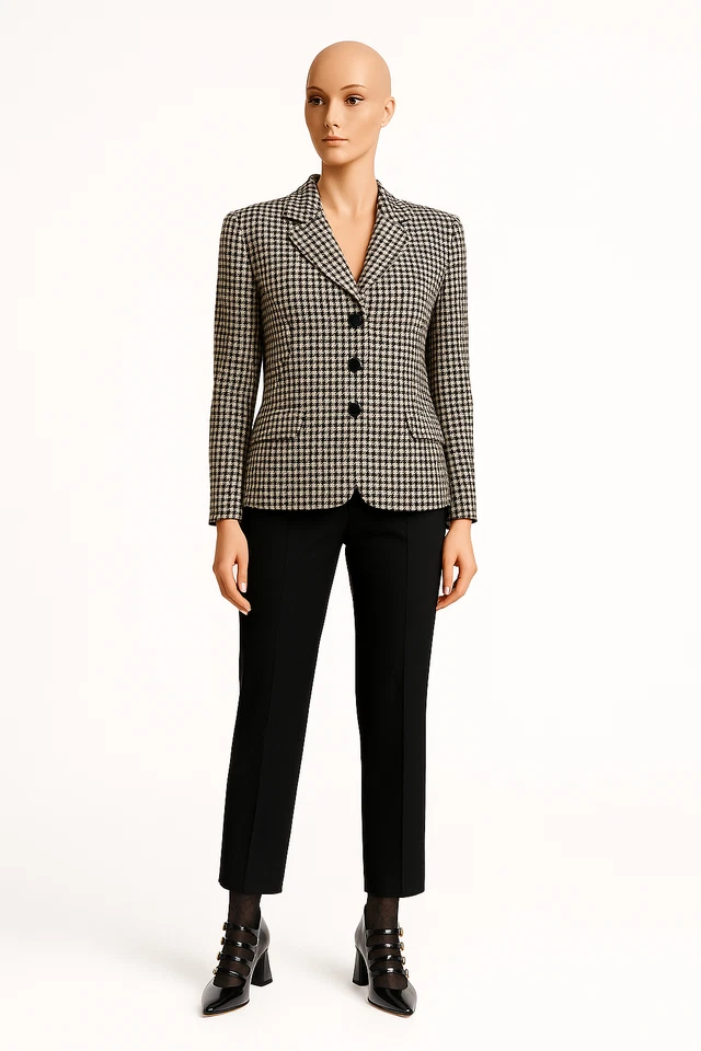 Guy Laroche Blazer 40 42 Tweed Hahnentritt Lurex Schwarz Weiß Vintage Paris - Bild 1 von 4