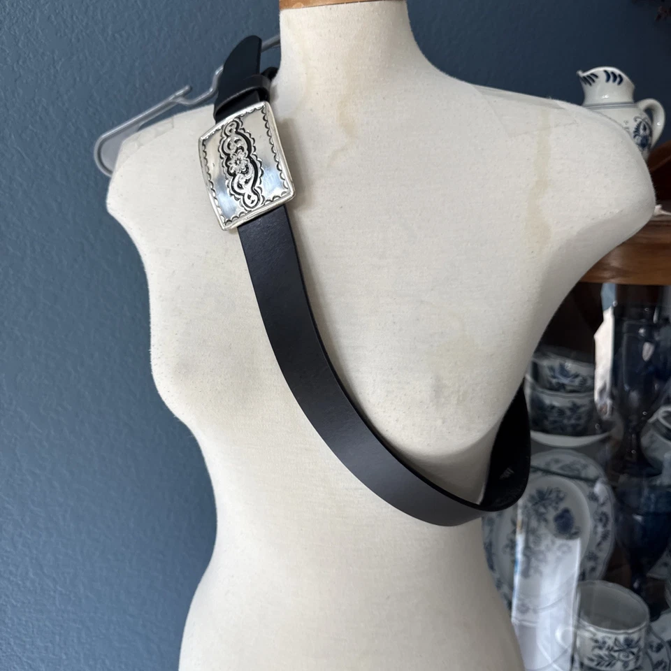 Silpada Designs Belt Sz XL Genuine Italian Leather Black Silver Tone - Image 4 of 4