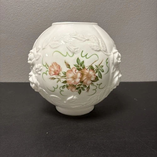 Vintage Gone With The Wind Milk Glass Lamp Globe, Wild Rose Pattern