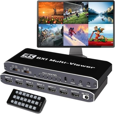 HDMI Multiviewer Switch 6x1 Quad Multi-Viewer 6 in 1 Out Seamless Switcher 10...