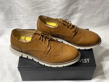 Men’s Size 12 Tan Brogue Leather Shoes White Sole Smart Casual