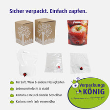 Bag in Box Karton Beutel Saftkarton 3L 5L Zapfhahn Standbodenbeutel Abf&uuml;llung