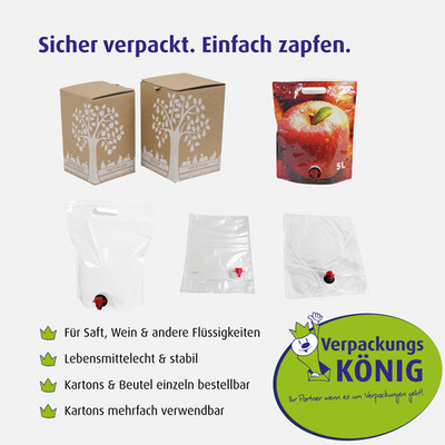 Bag in Box Karton Beutel Saftkarton 3L 5L Zapfhahn Standbodenbeutel Abfüllung