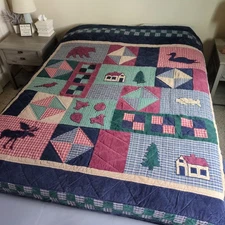 Handmade Cabin Patchwork Quilt F/Q Lodge Wildlife Plaid Corduroy Blanket Rustic